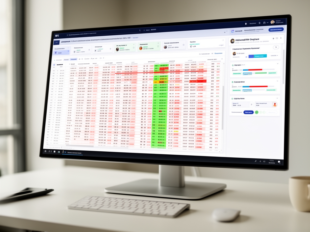 Качество данных: таблица с аномалиями и выделенными ошибками, монитор аналитика с инструментами проверки данных на светлом столе